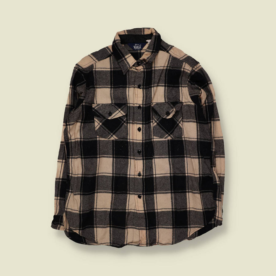 1980s | Woolrich | Wool Shirt | Cream/Black Plaid - XL