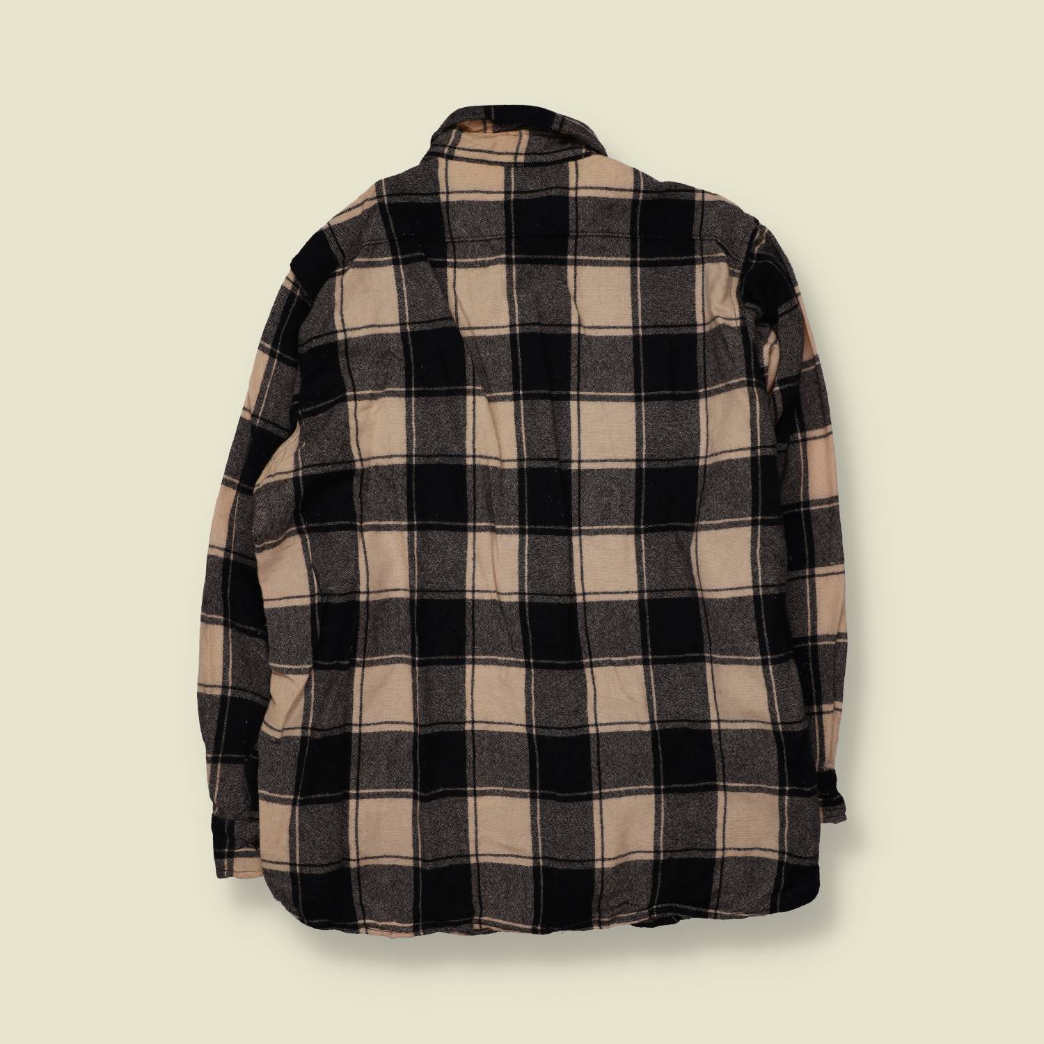 1980s | Woolrich | Wool Shirt | Cream/Black Plaid - XL