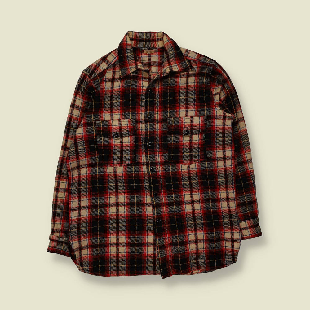 1940s/1950s | Kleinhans | Wool Shirt | Red/Tan Plaid - L
