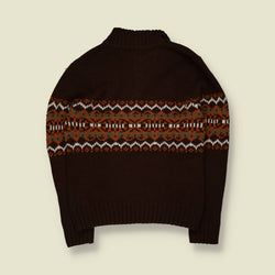 1990s | Basic Line | Fair Isle Quarter-Zip Knit Jumper | Brown - S