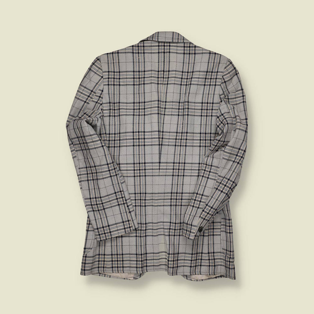 1970s PKZ Plaid Sport Coat – Grey with Navy & Black Check - S