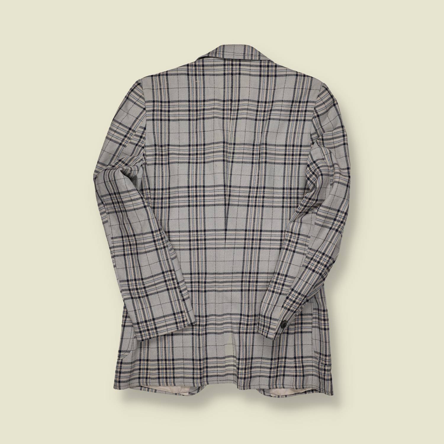 1970s PKZ Plaid Sport Coat – Grey with Navy & Black Check - S