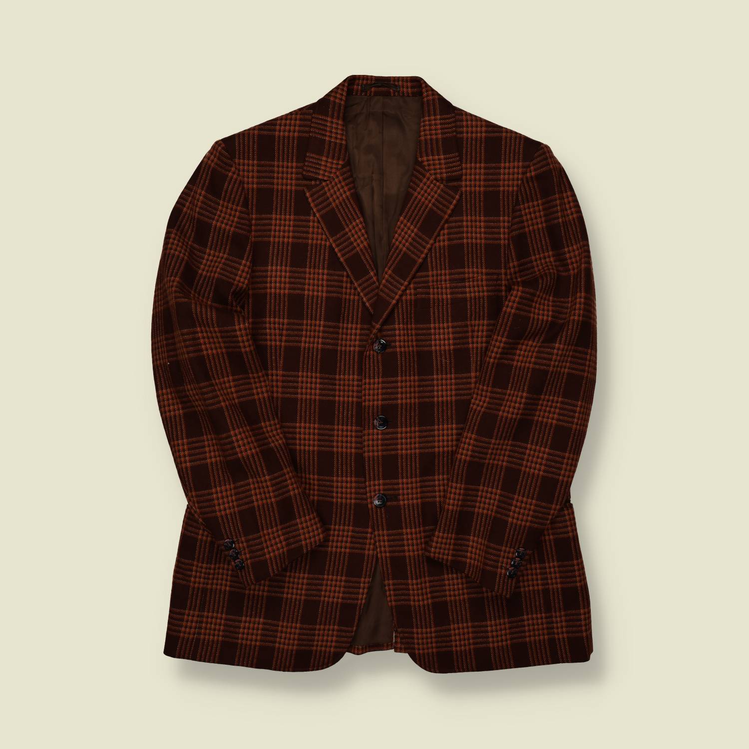 1970s Siva Plaid Sport Coat – Brown & Orange Check - S/M