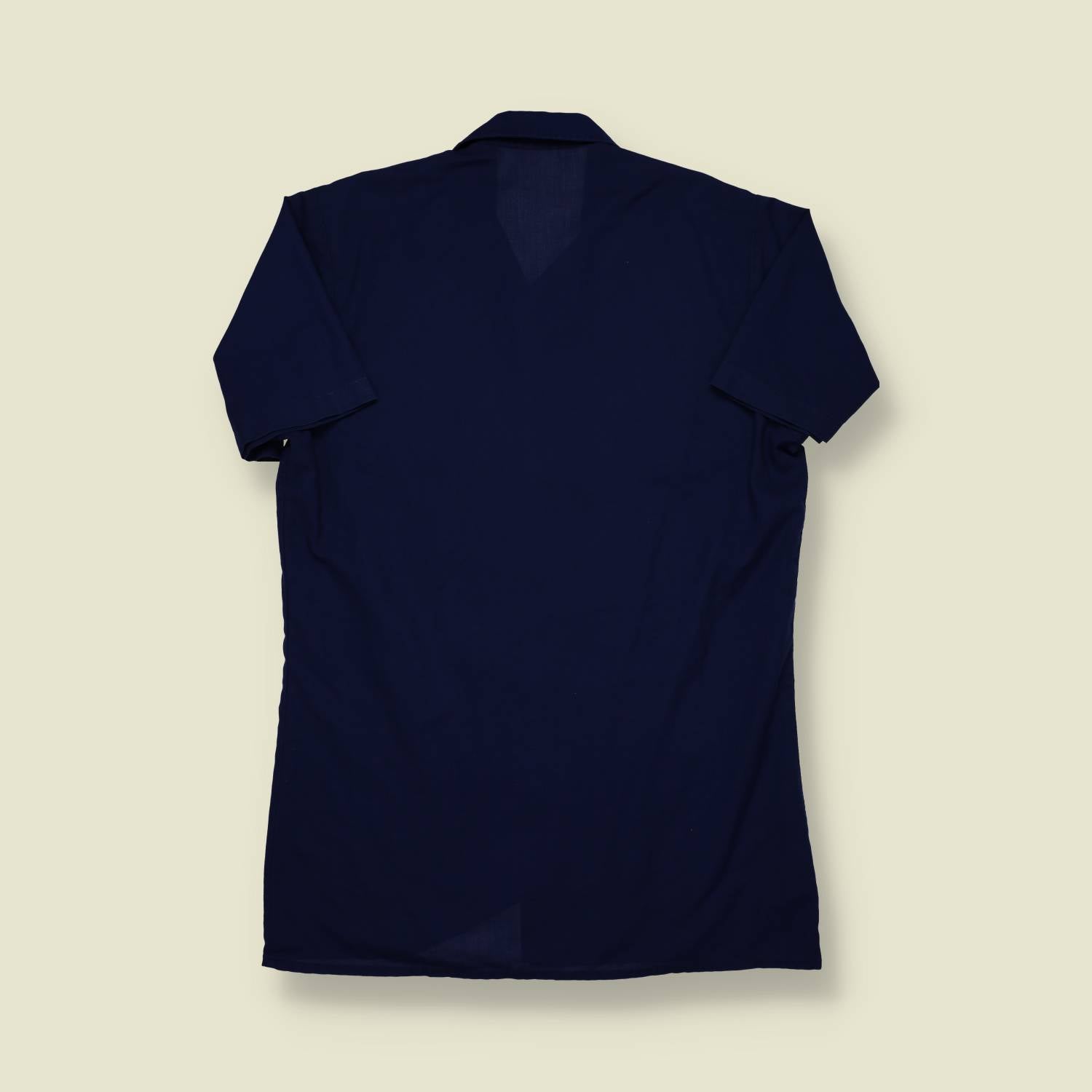 1980s Sailor Style Shirt – Navy Blue Short Sleeve - S