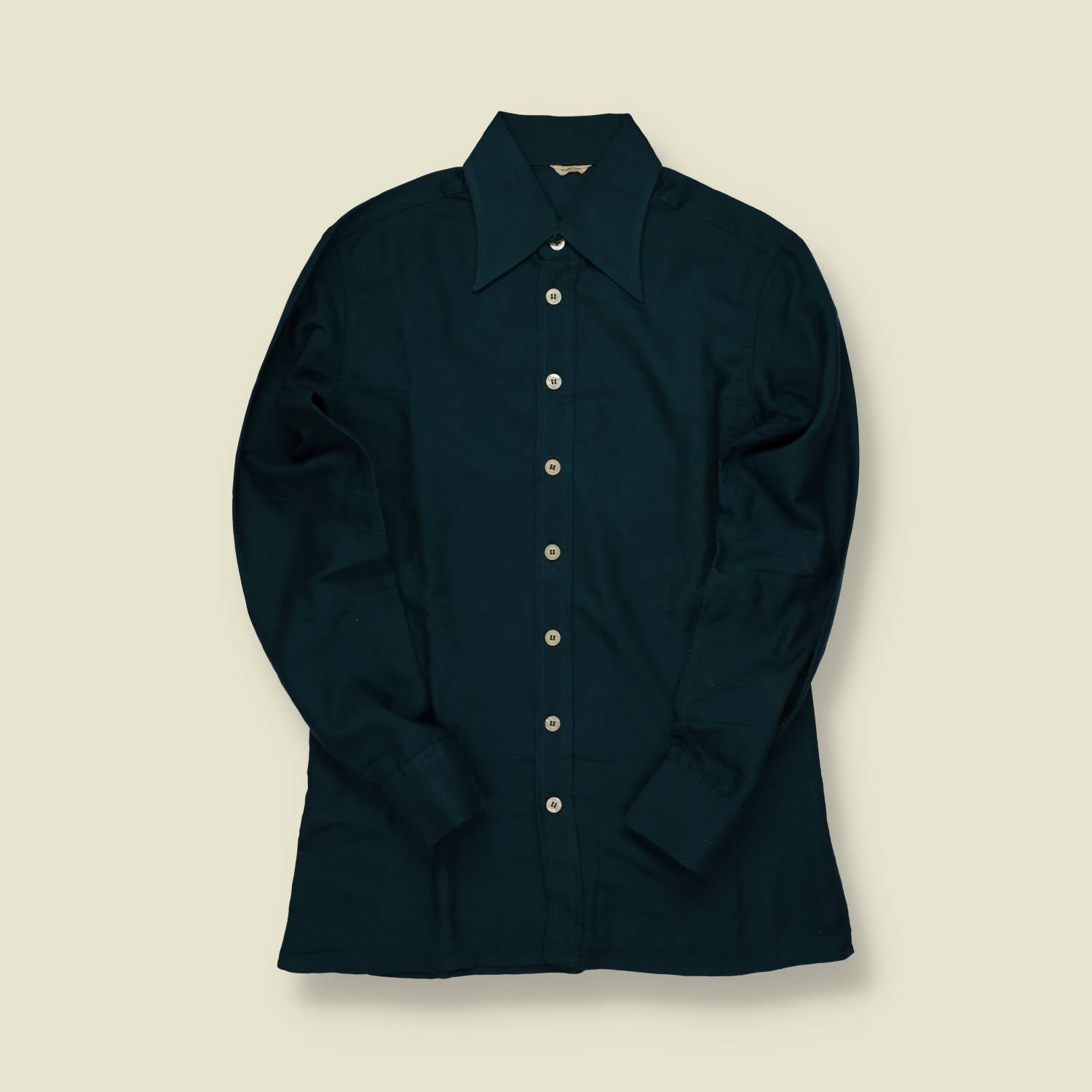 1970s Navy Disco Shirt – Long Sleeve with Oversized Collar - S