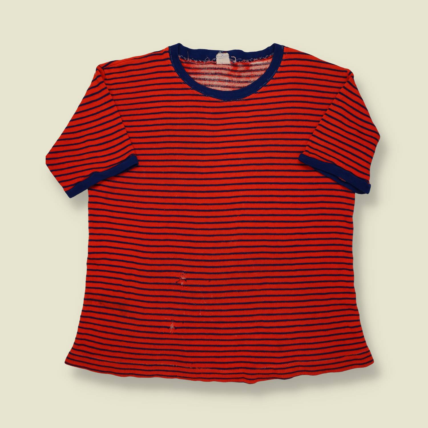 1960s Creslan Striped T-Shirt – Red & Navy Beatles Era - S/M
