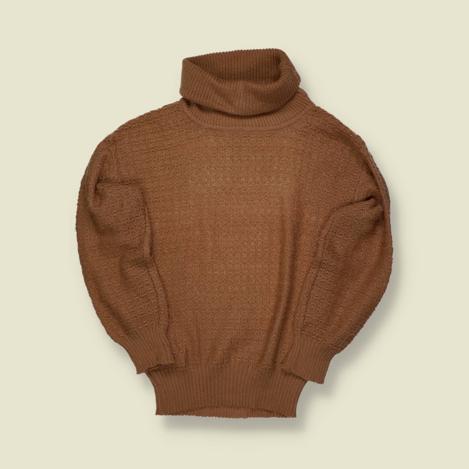 1970s Brown Roll Neck Sweater – Textured Knit - S/M