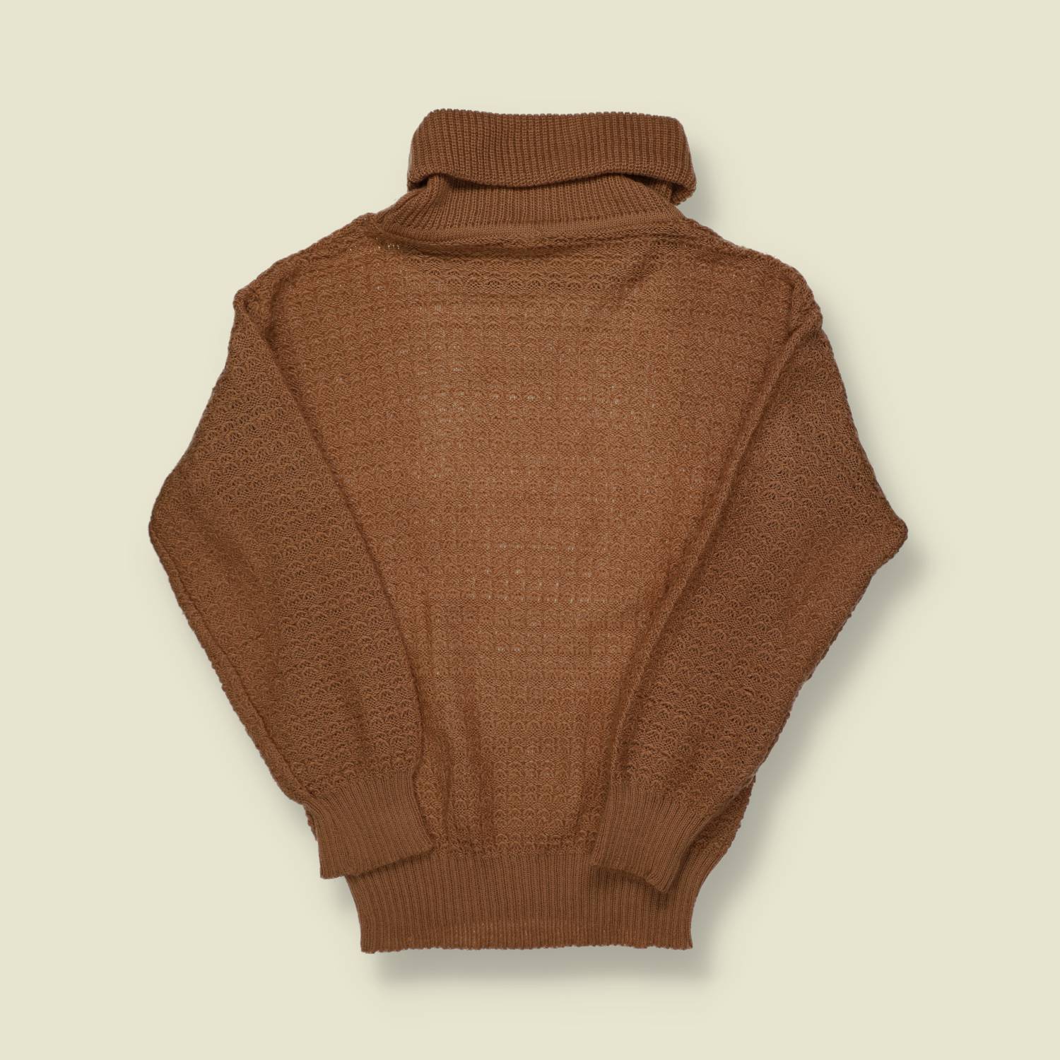 1970s Brown Roll Neck Sweater – Textured Knit - S/M