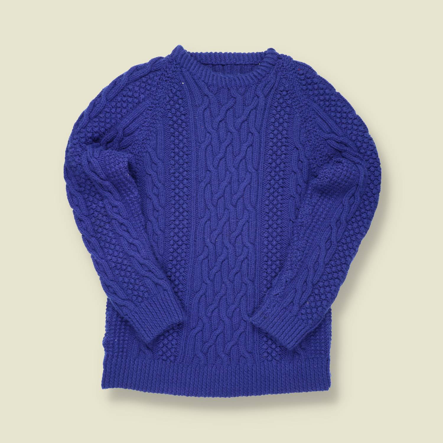 1970s Hand-Knit Aran Sweater – Bright Blue Cable Knit - S/M