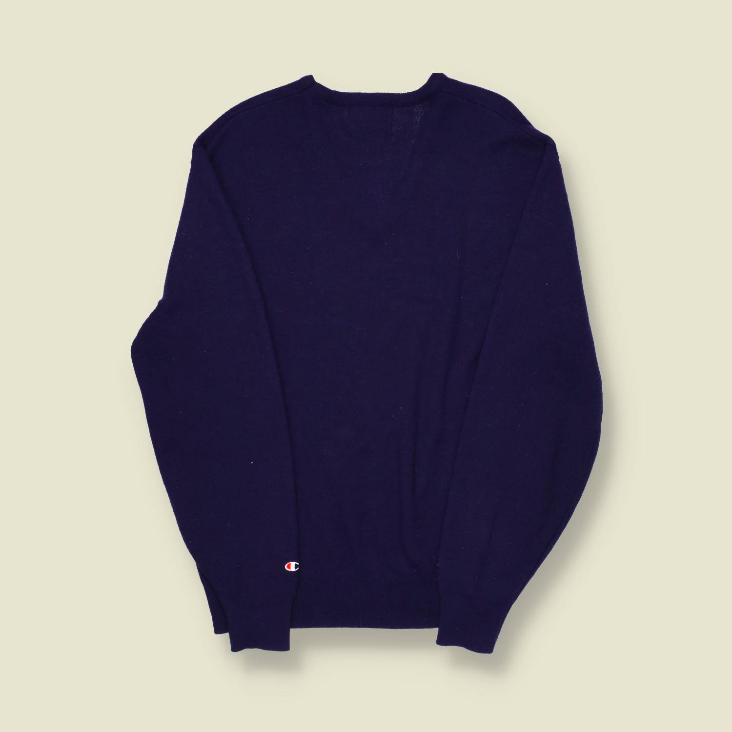 1990s Champion Wisconsin V-Neck Sweater – Navy Wool Blend - S/M