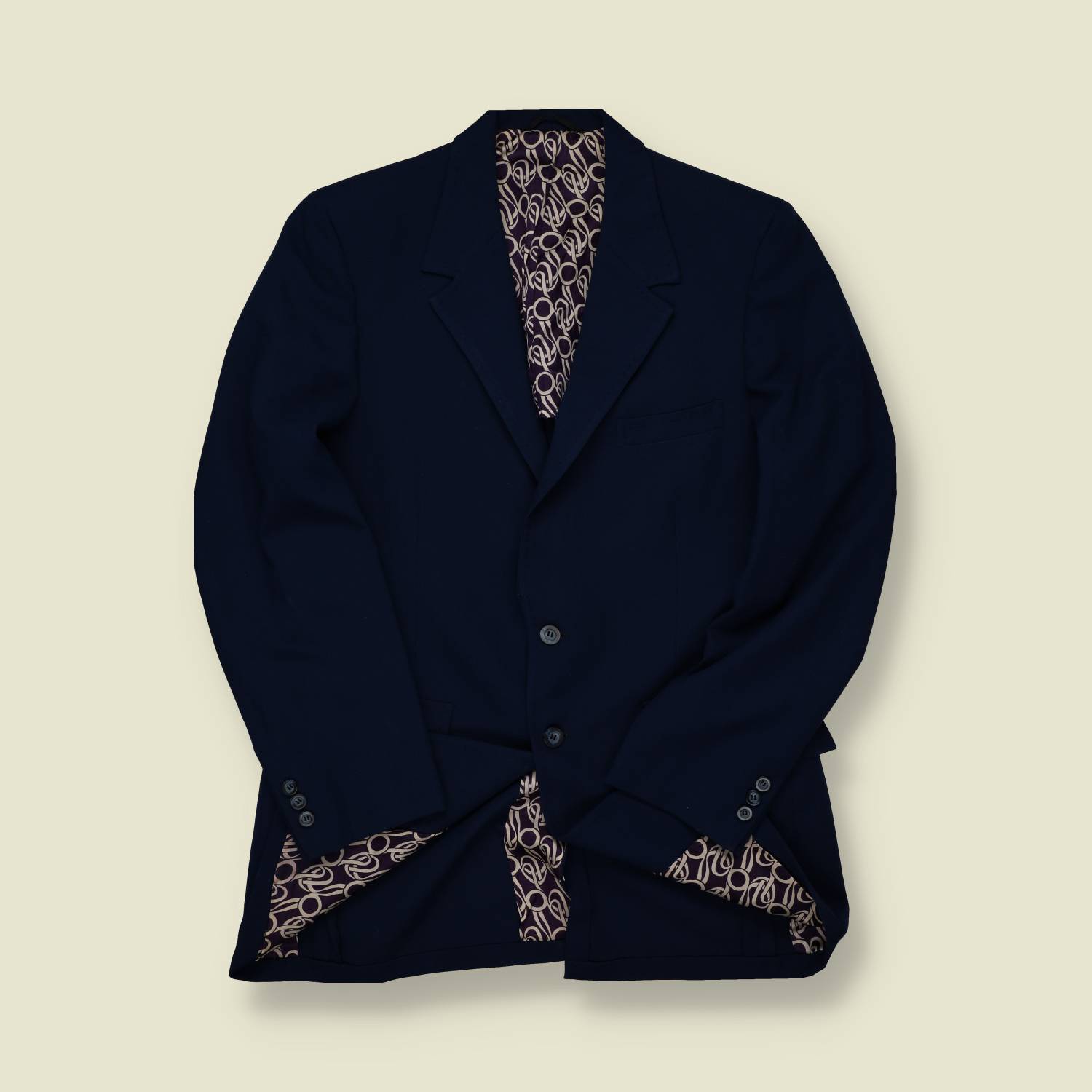1960s/70s Marshall Field & Company Sport Coat – Navy Wool with Patterned Lining - M