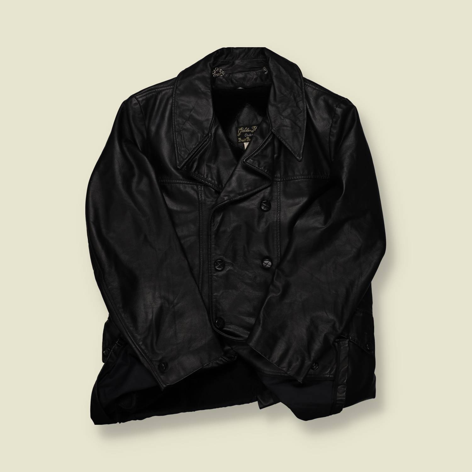 1960s Golden Thread Black Leather Peacoat - M/L