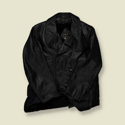 1960s Golden Thread Black Leather Peacoat - M/L