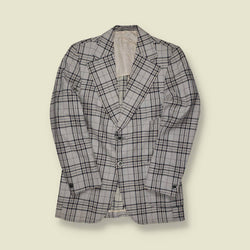 1970s PKZ Plaid Sport Coat – Grey with Navy & Black Check - S