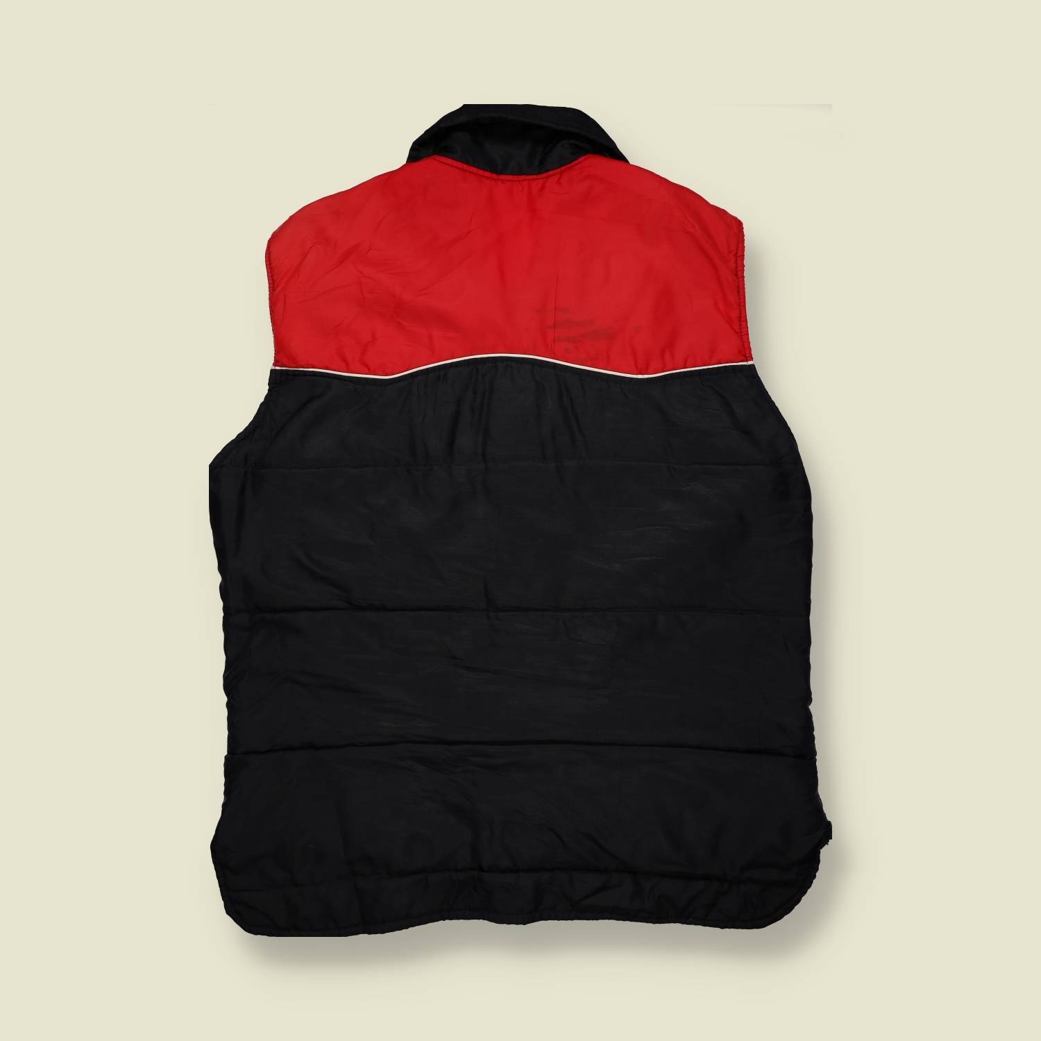 1970s–80s | Western Nylon Puffer Vest – Red & Black - L/XL