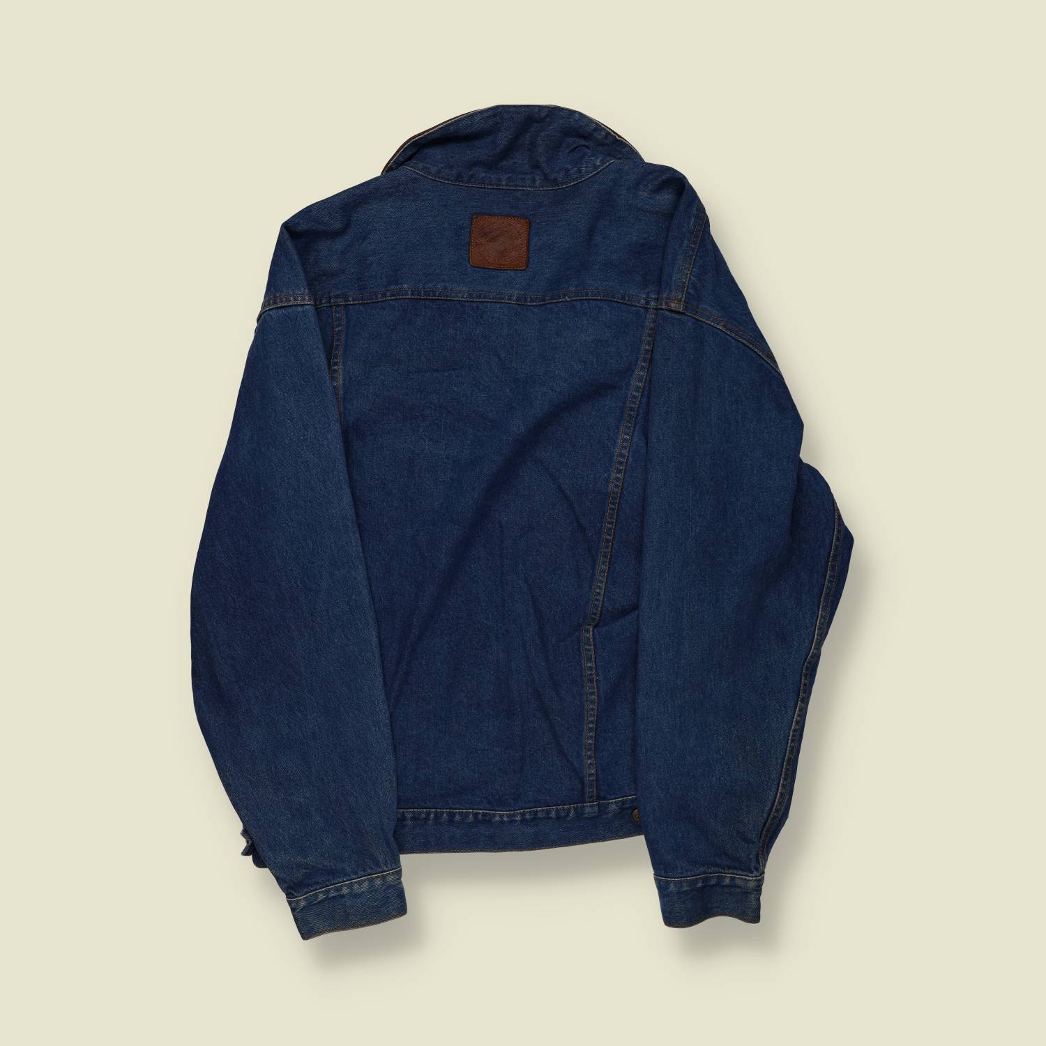 1990s | Marlboro Country Store | Denim Jacket with Leather Collar – Blanket Lined - L