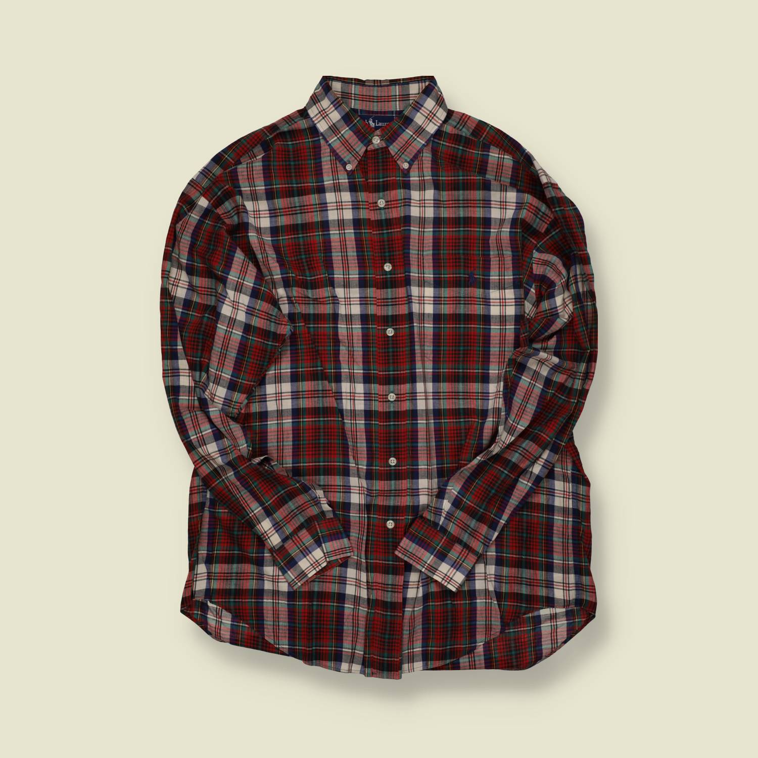 1990s | Ralph Lauren | Madras Check Oxford Shirt – Red & Green - L