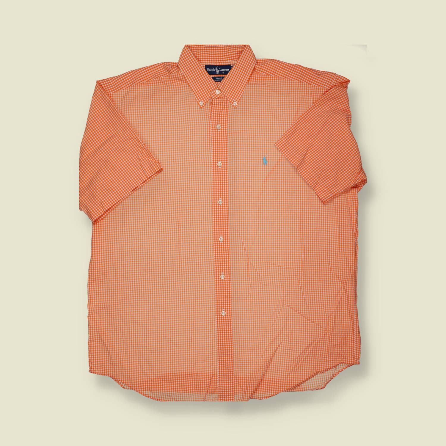 1990s | Ralph Lauren | Gingham Short-Sleeve Oxford Shirt – Orange - XL