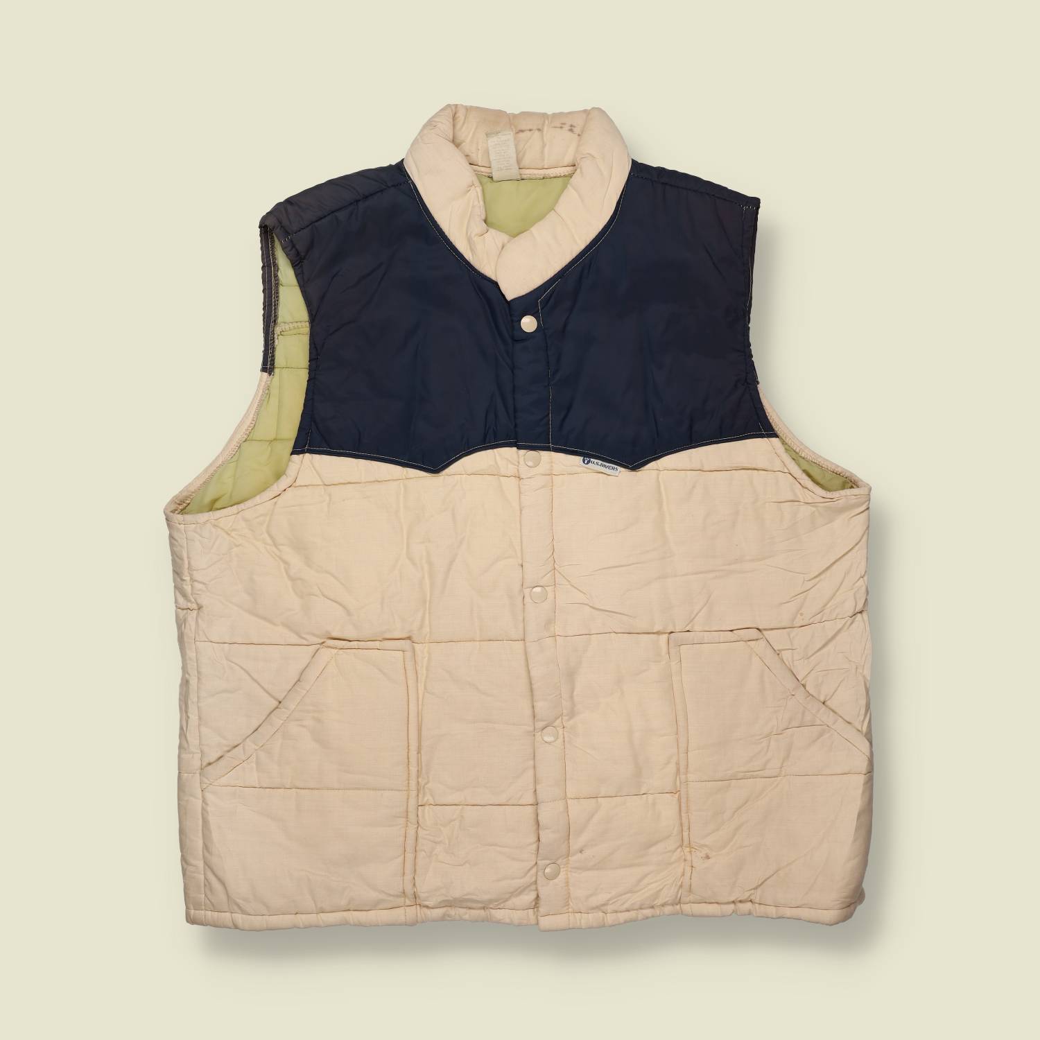 1980s | Quilted Western Puffer Vest – Navy & Cream - L/XL
