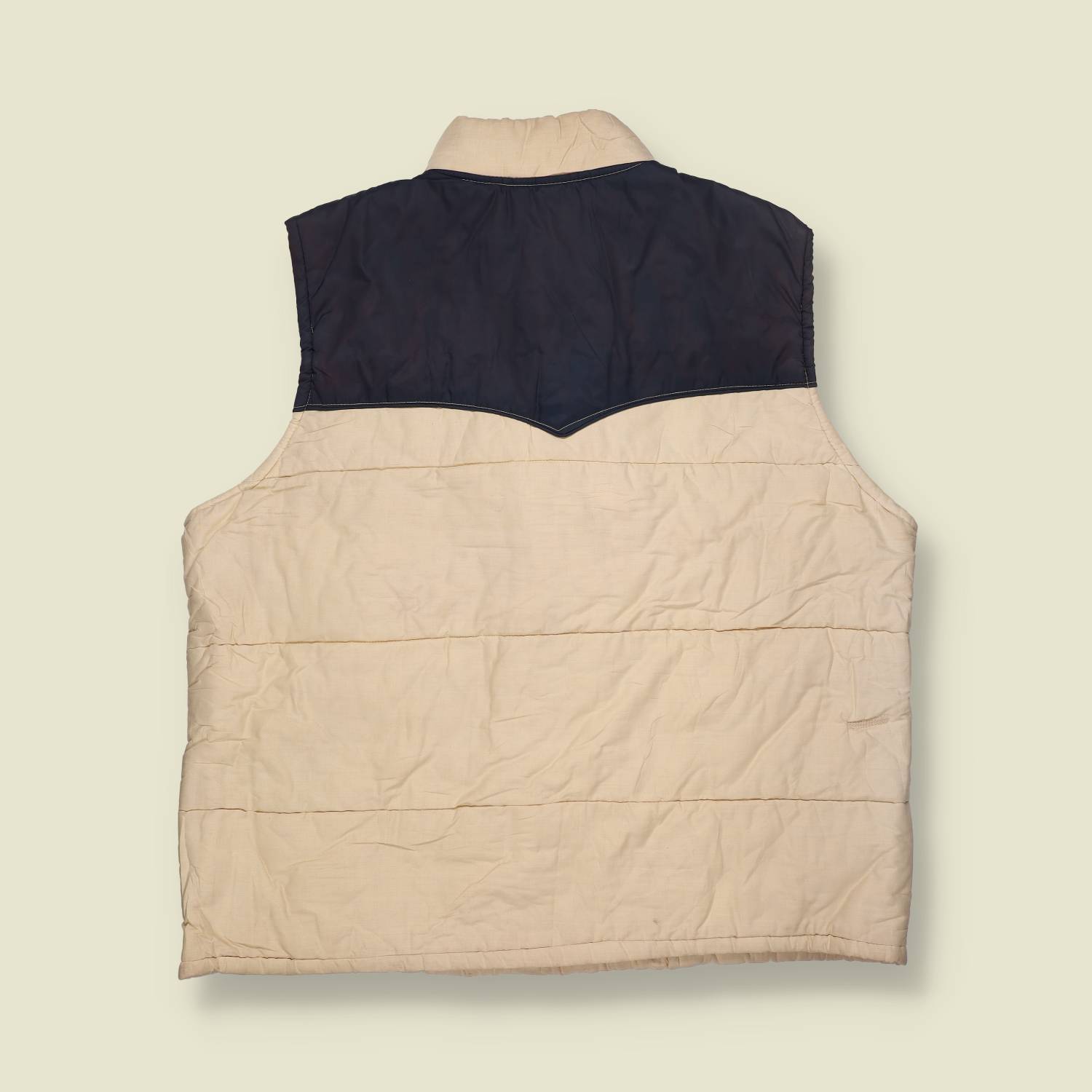 1980s | Quilted Western Puffer Vest – Navy & Cream - L/XL