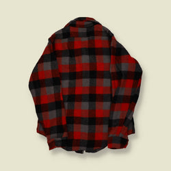 1970s | Melton | Wool Overshirt – Red, Black & Grey - S