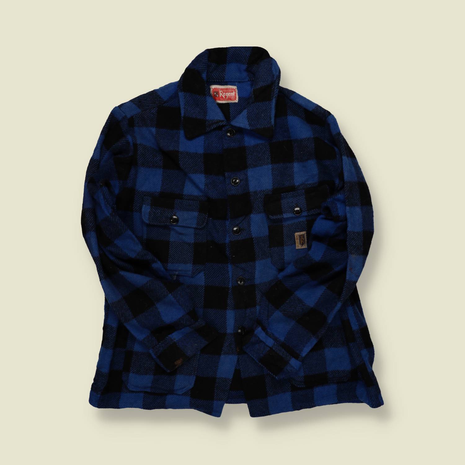 1960s | Regent | Wool Overshirt – Blue & Black Buffalo Plaid - M/L
