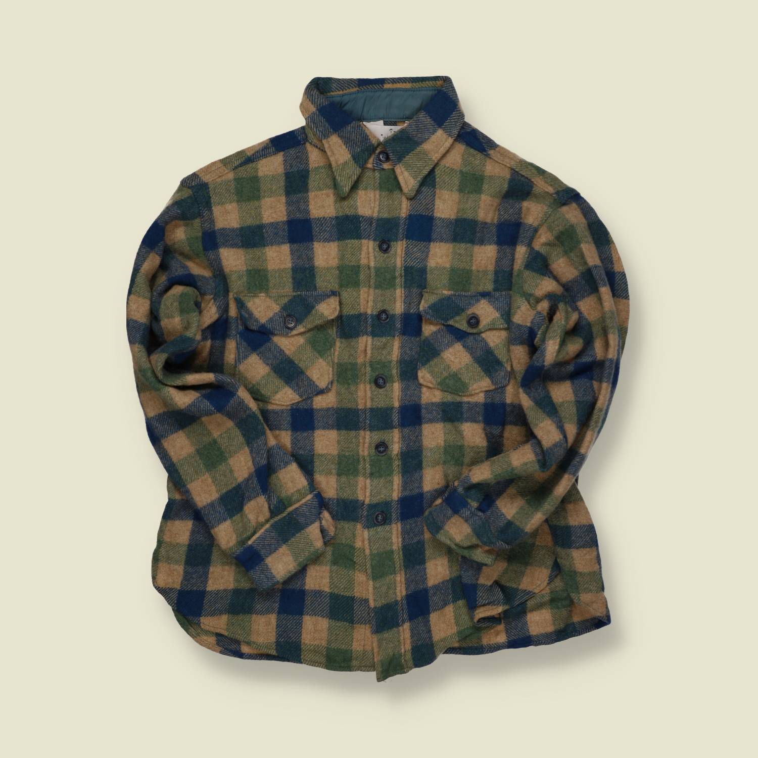 1970s | Woolrich | Wool Overshirt – Green & Navy Check - S