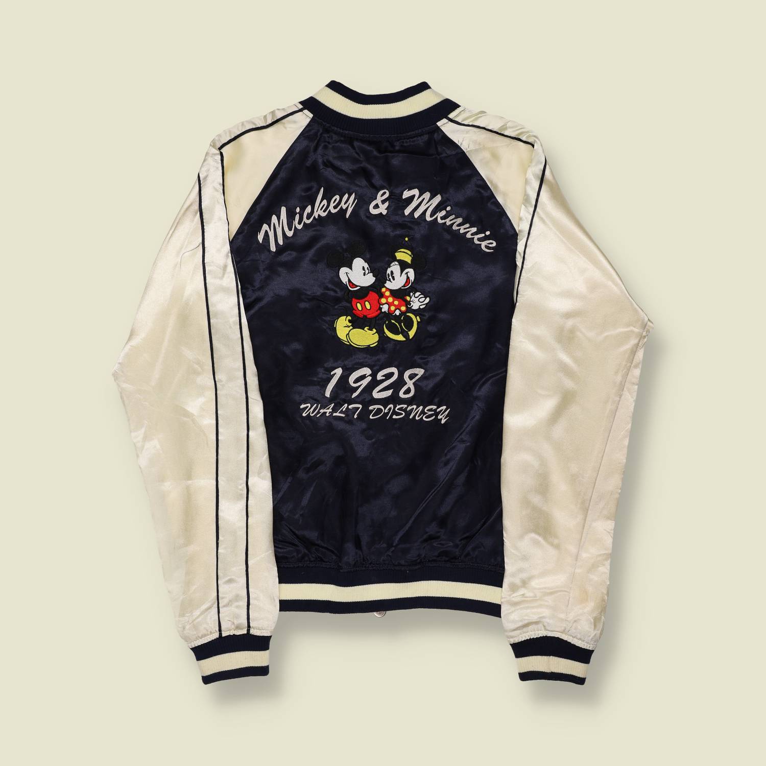 2000s | Disney × Souvenir Style | Mickey & Minnie Sukajan Jacket – Navy & Cream - XXS/XS