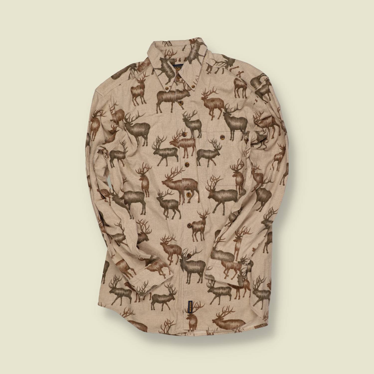 1990s–2000s | Woolrich | Elk Print Flannel Shirt – Taupe - S/M