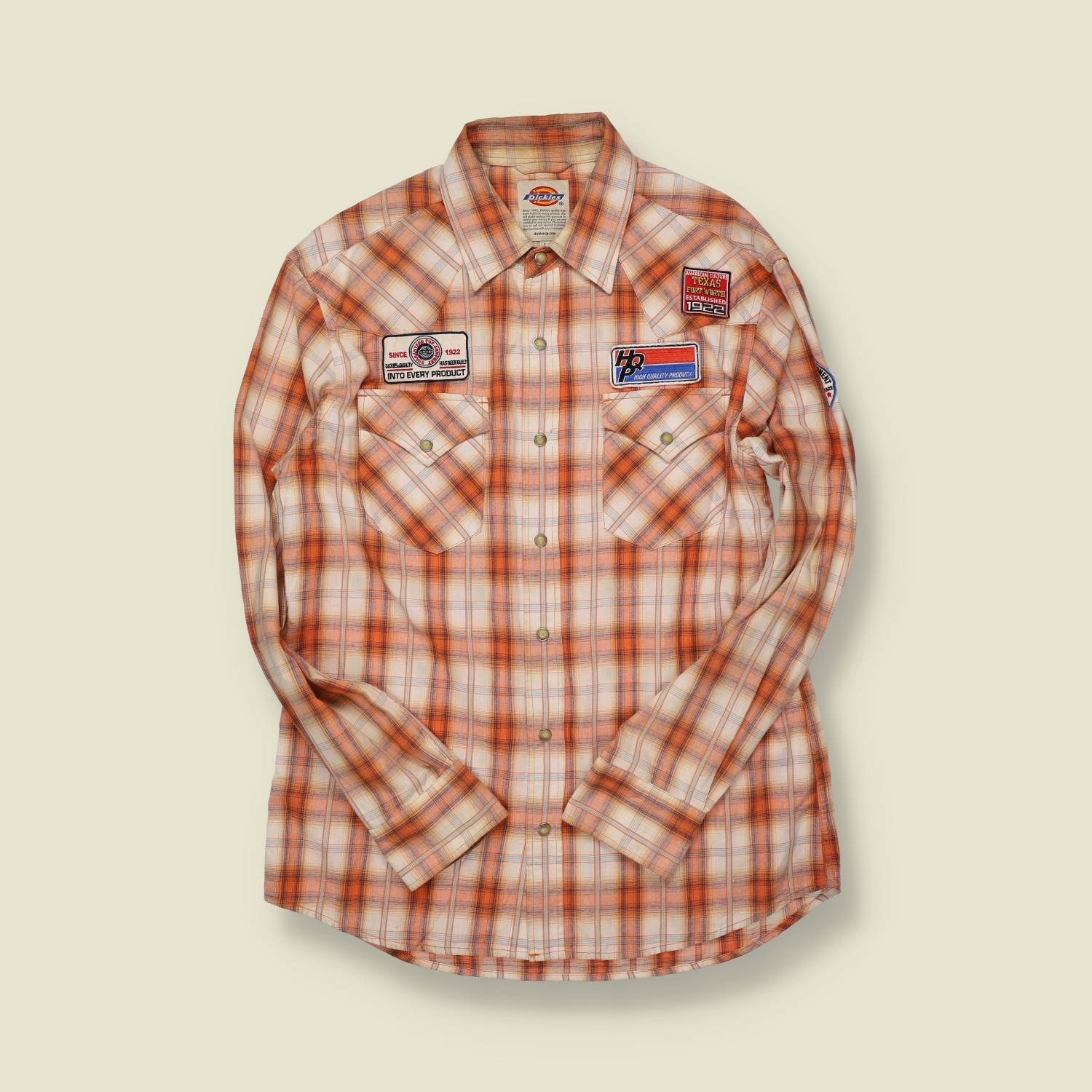 2000s | Dickies | Patched Western Work Shirt – Orange Plaid - S