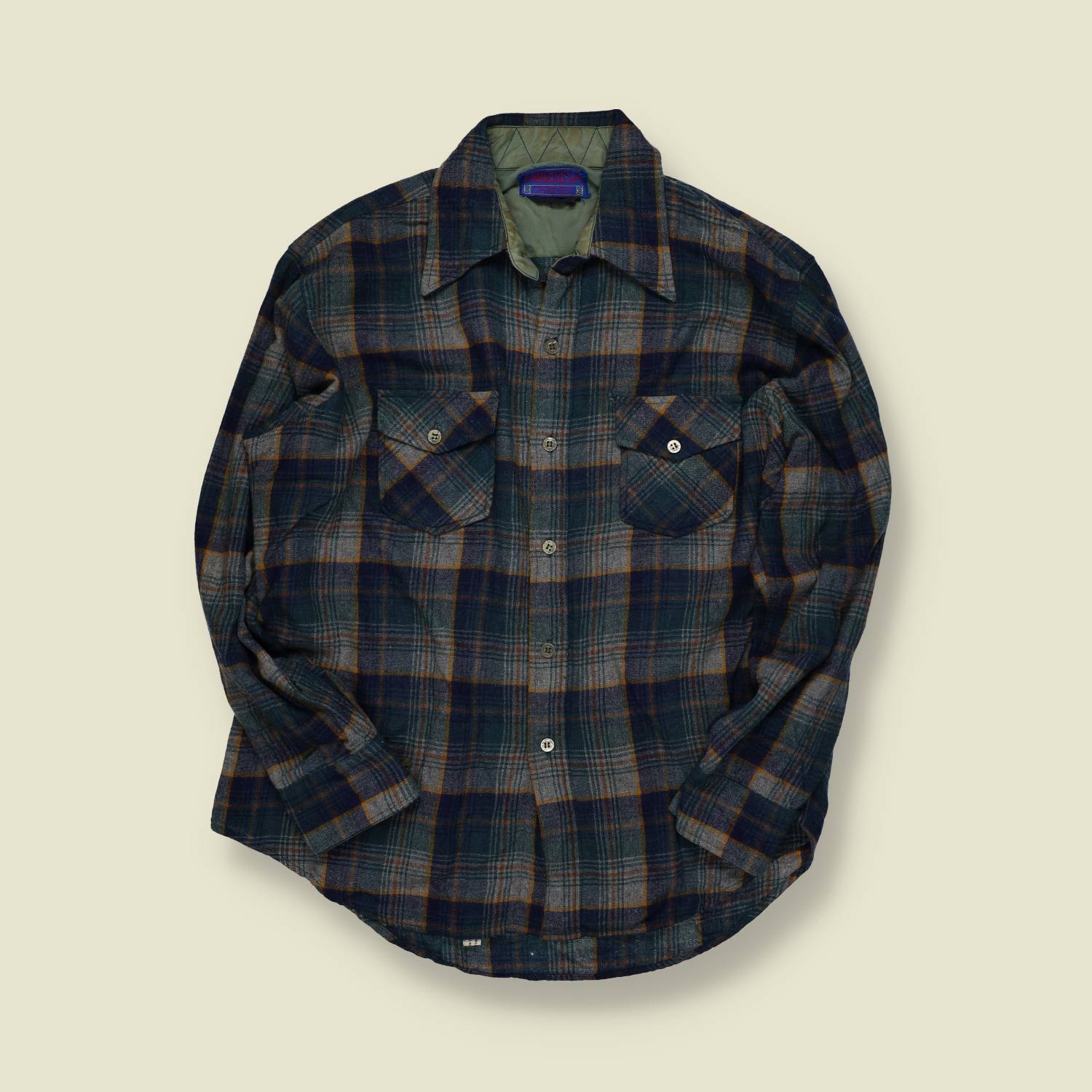 1970s | Ponderosa | Quilted-Lined Flannel Shirt – Blue & Grey Plaid - L/XL