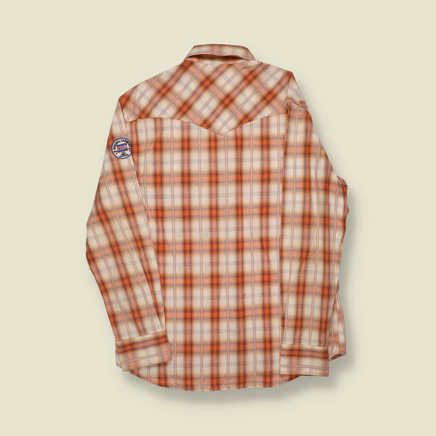2000s | Dickies | Patched Western Work Shirt – Orange Plaid - S