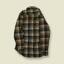 1970s | JCPenney (H.W. Label) | Flannel Overshirt – Brown, Green & Tan Plaid - S/M