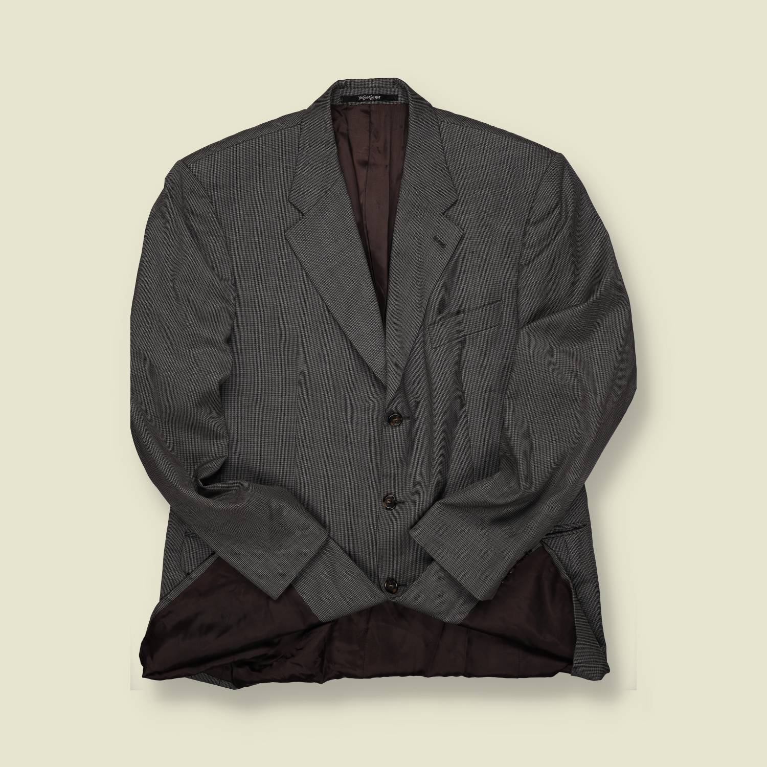 1990s | Yves Saint Laurent | Wool Sports Jacket – Grey Micro-Check - L/XL