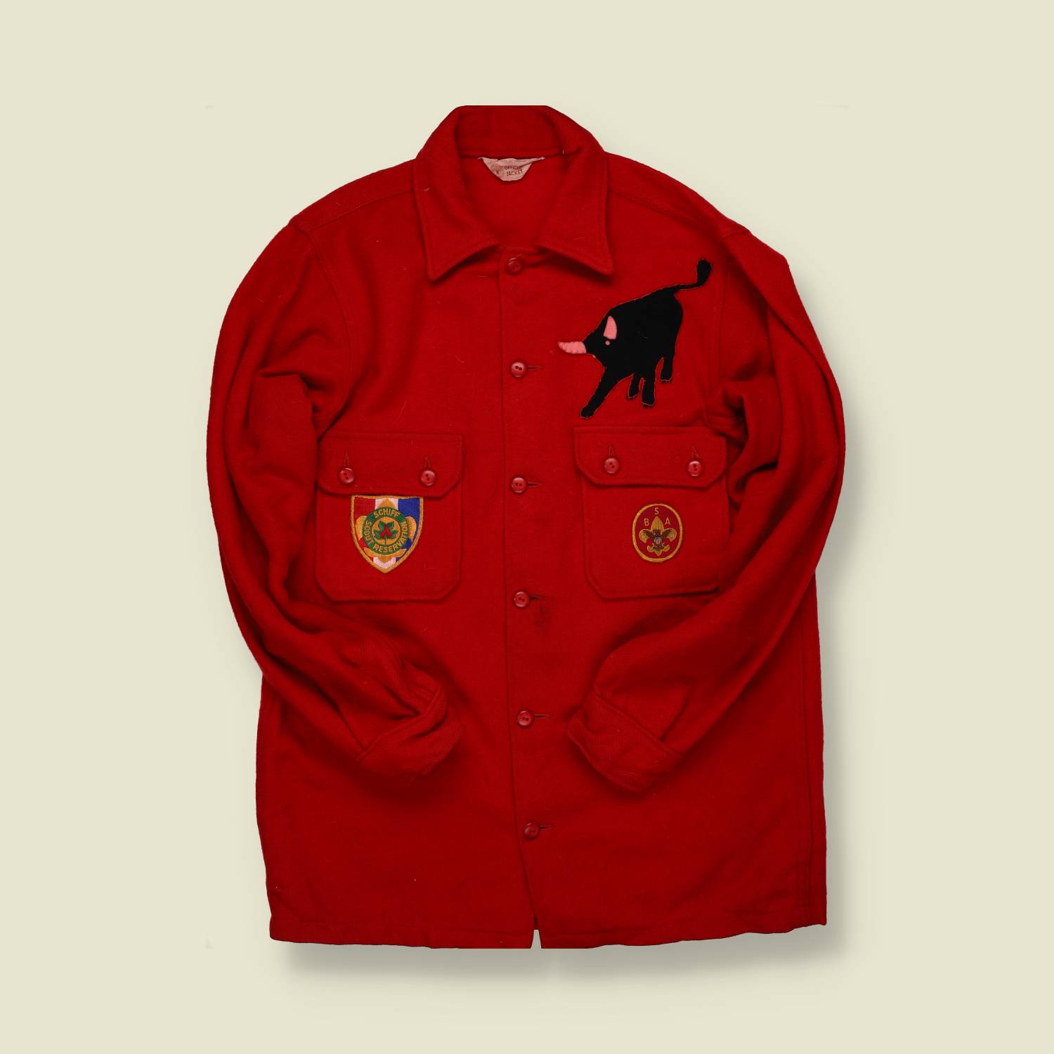 1950s–60s | Boy Scouts of America | Wool Jac-Shirt – Red with Bull Patch - S/M