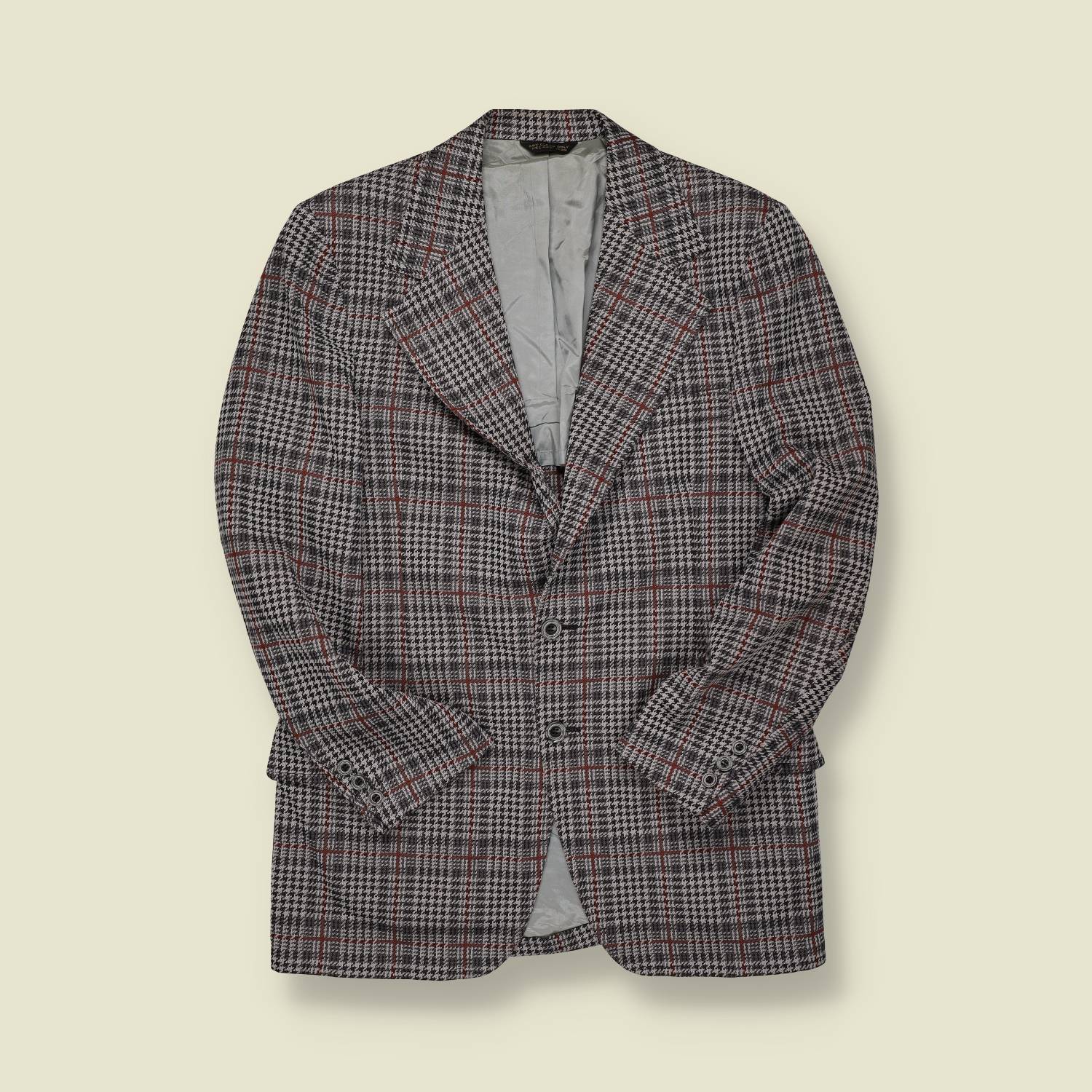 1970s | Bankers Hill | Houndstooth Sports Jacket – Black, White & Red - S