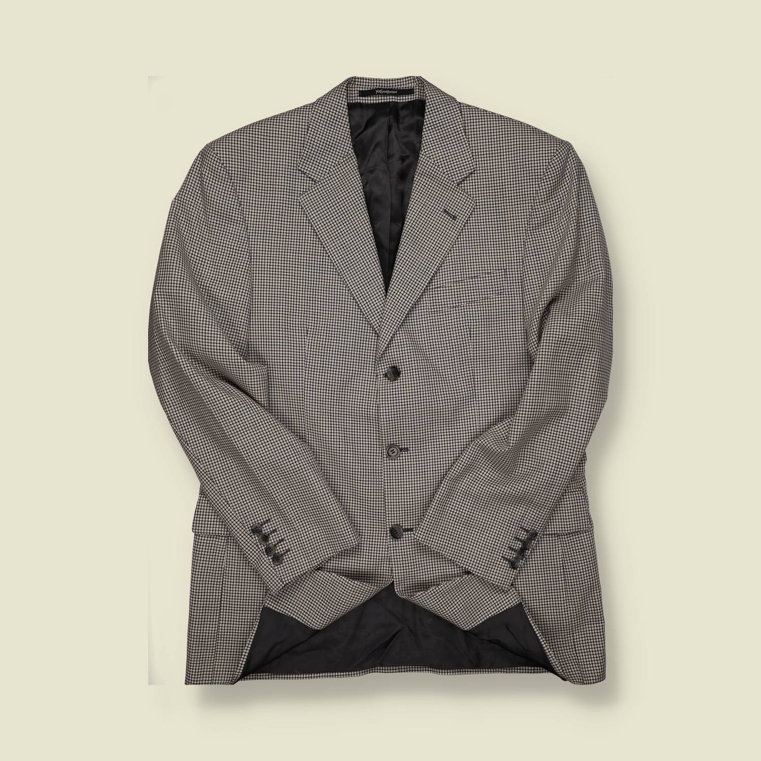 1990s | Yves Saint Laurent | Micro-Check Sports Jacket – Black & Taupe - M
