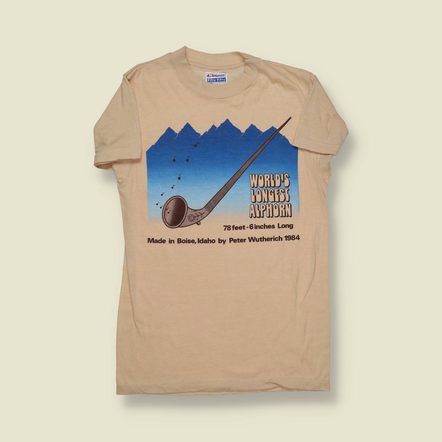 1984 | Hanes Fifty-Fifty | World’s Longest Alphorn Tee – Beige - XXS