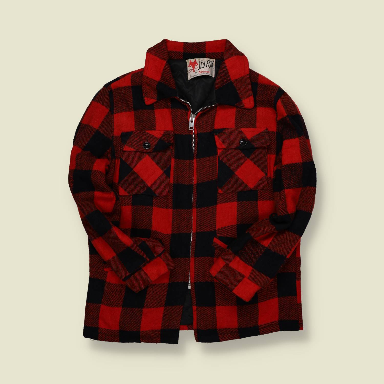 1970s | Shire / Sky Fox | Buffalo Plaid Wool Zip Jacket – Red & Black - M