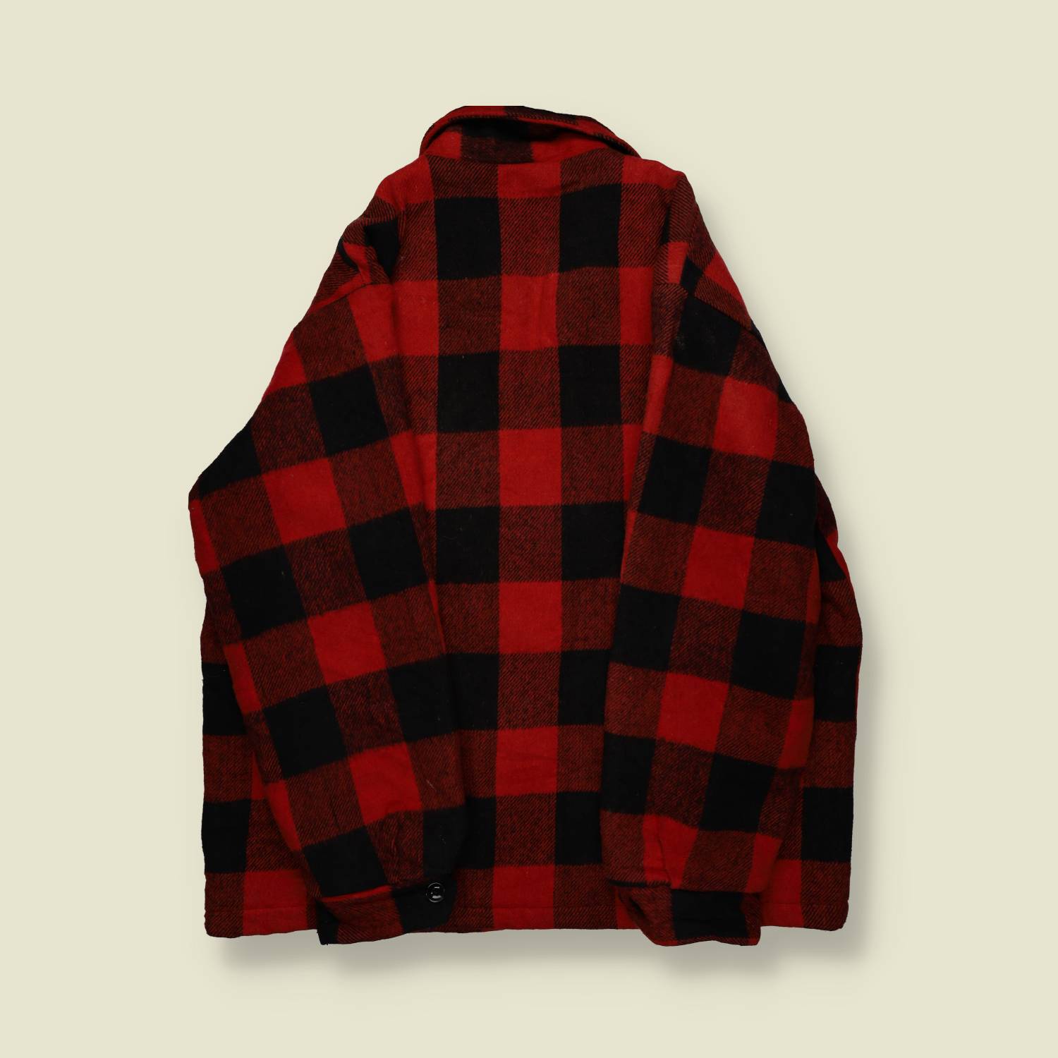 1960s | Unbranded | Buffalo Plaid Wool Zip Jacket – Red & Black - L
