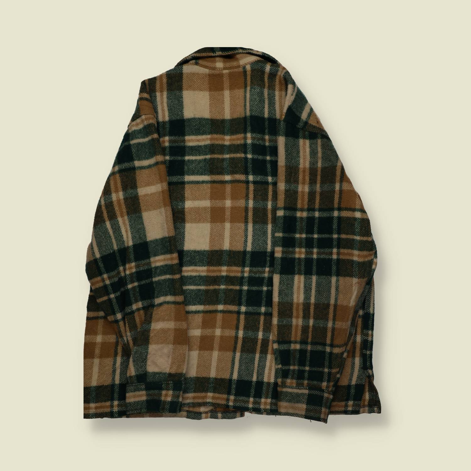 1970s | Woolrich | Plaid Wool Shirt Jacket – Green, Brown & Cream - L