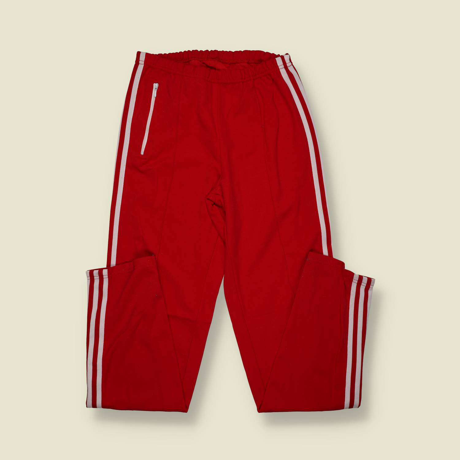 1970s/80s | Adidas | Red Track Pants – White Triple Stripe - W24-36