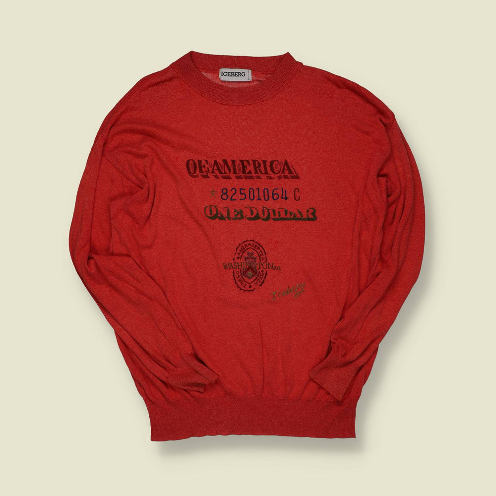 1990s | Iceberg | Made in Italy Dollar-Motif Knit – Red - M/L