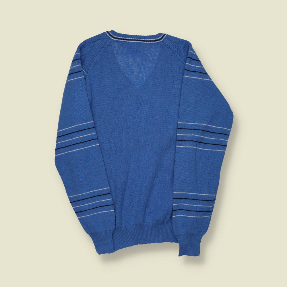 1980s | Puma | Striped V-Neck Knit – Blue - S