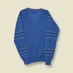 1980s | Puma | Striped V-Neck Knit – Blue - S