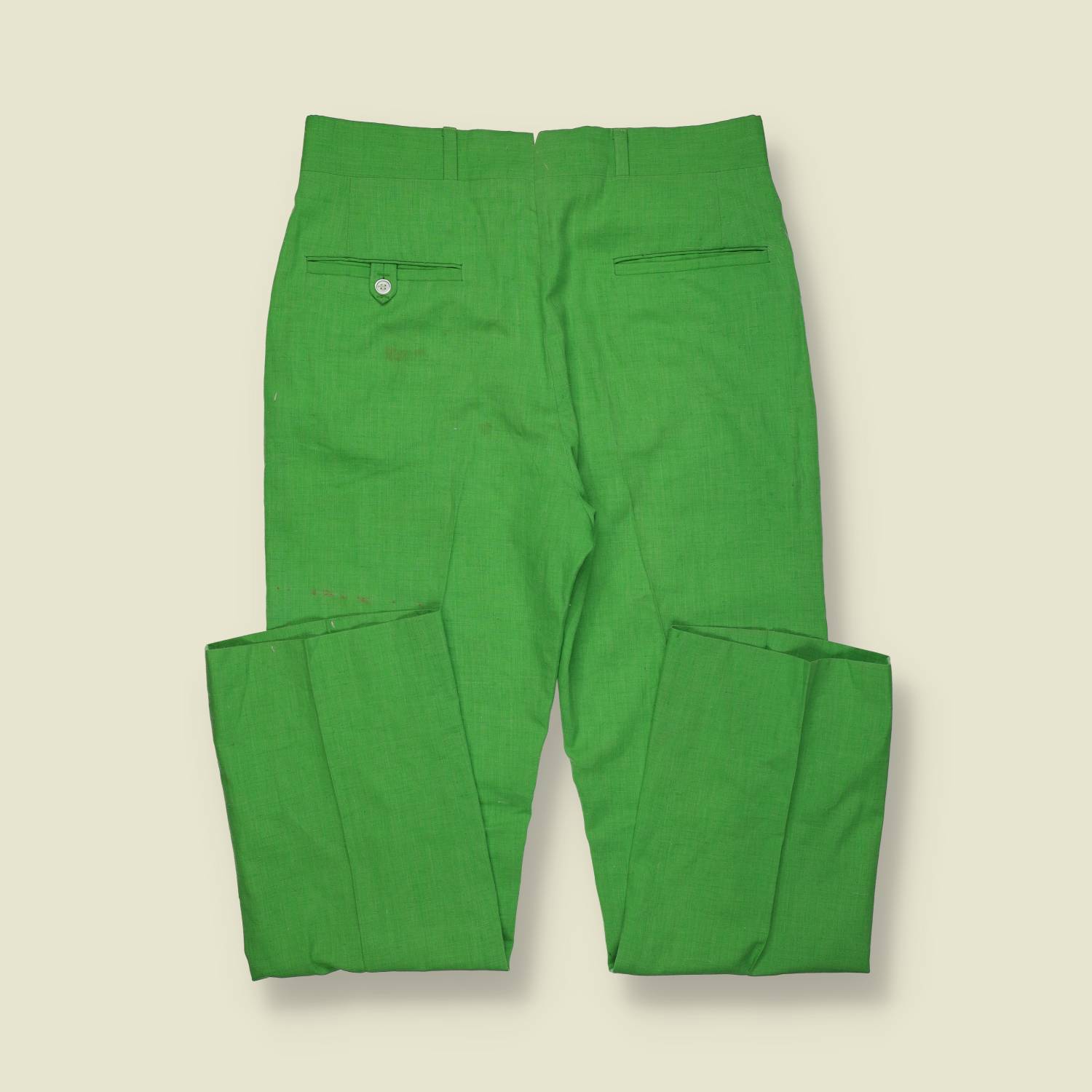 1970s | Tailored Casuals | Bright Green Flares – Poly/Cotton Blend - w32