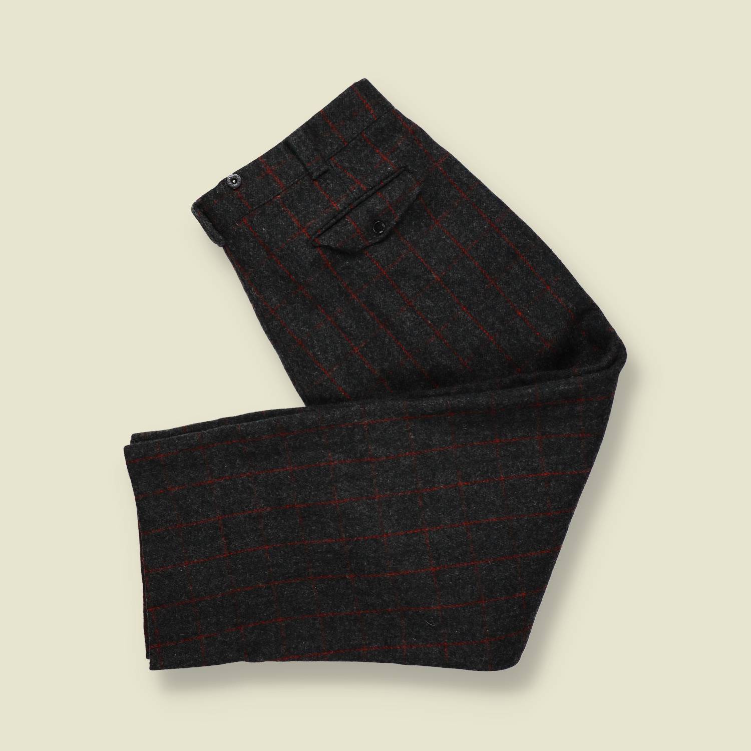 1970s | L.L. Bean | Wool Check Trousers – Charcoal/Red Windowpane - w40