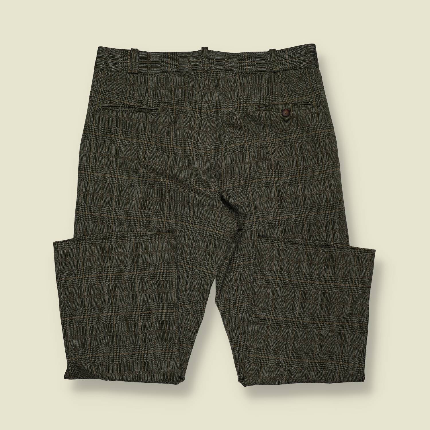 1970s | Tailored Check Trousers | Olive/Brown Glen Plaid - w34