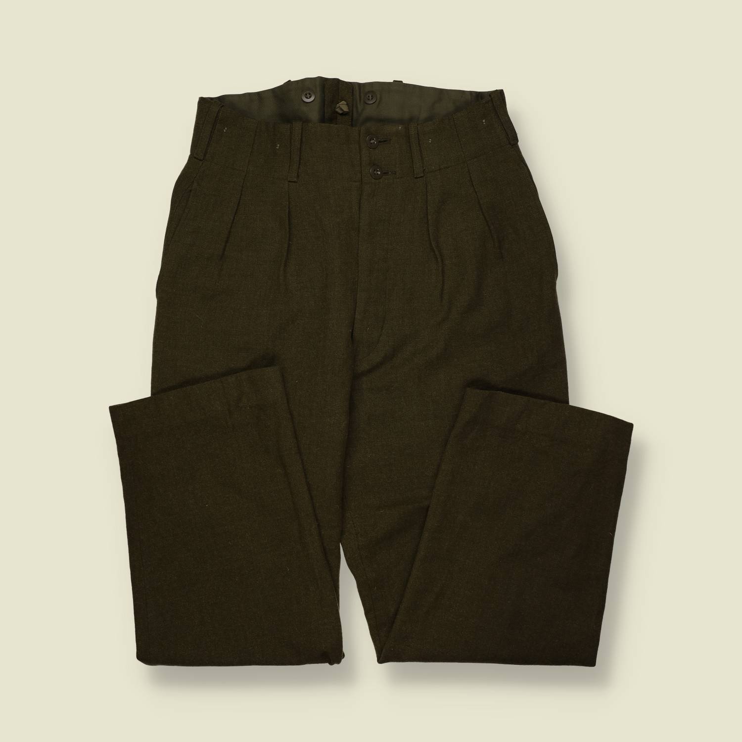 1950s–60s | American-Made | Wool Serge Field Trousers – Olive Drab - w30
