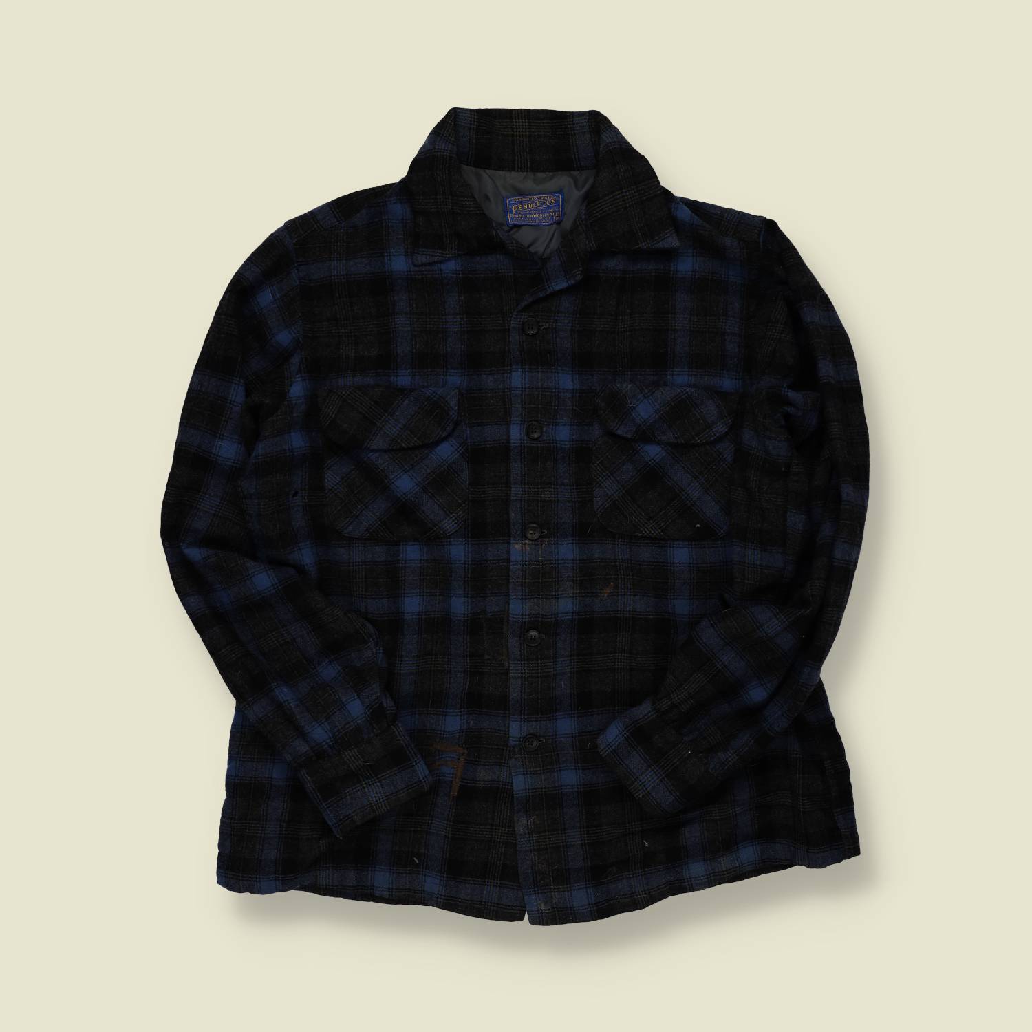 1970s | Pendleton | Wool Board Shirt – Black/Blue Plaid - S
